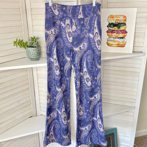 Maeve blue paisley bell bottom flare pants - Picture 3 of 7